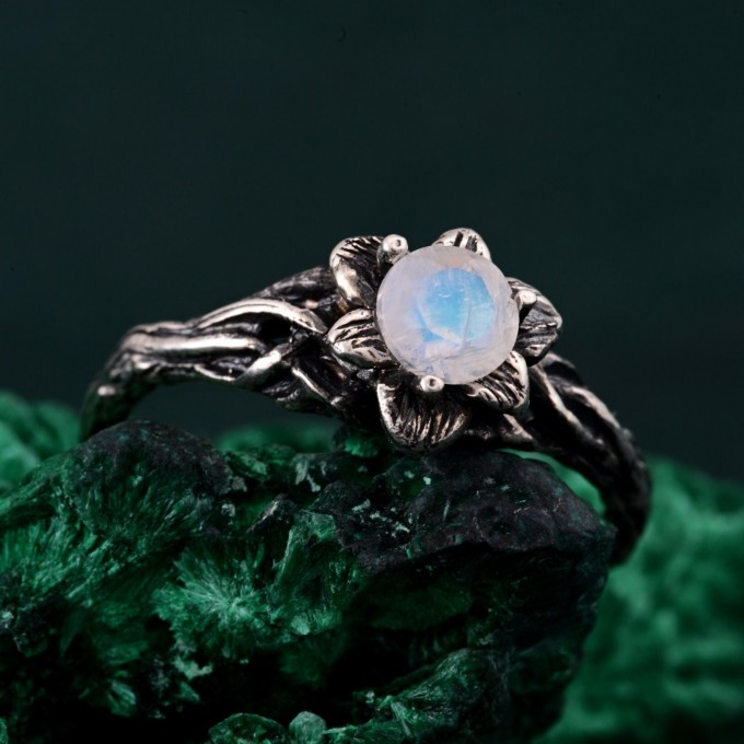 Woodland Whispers Ring – Enchanted Forest Amethyst Ring, Whimsical Vine and Blossom Twig Design, Unique Nature-Inspired Ring