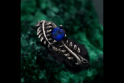 Sapphire Fern Branchlet Ring, Whispering Fern Ring, Twig and Fern Ring, Woodland Fern Band, Graceful Frond Ring