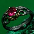 Ring with Ruby: Mystical Forest Ring with Branch and Blossom