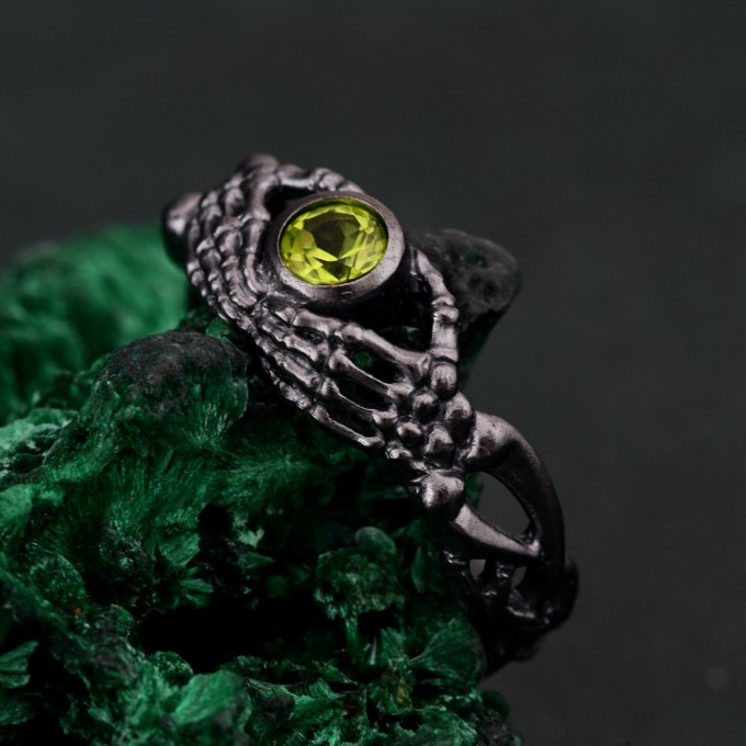 Sterling Silver Celtic Knot Ring with Peridot - Artisan Crafted Mystical Jewelry