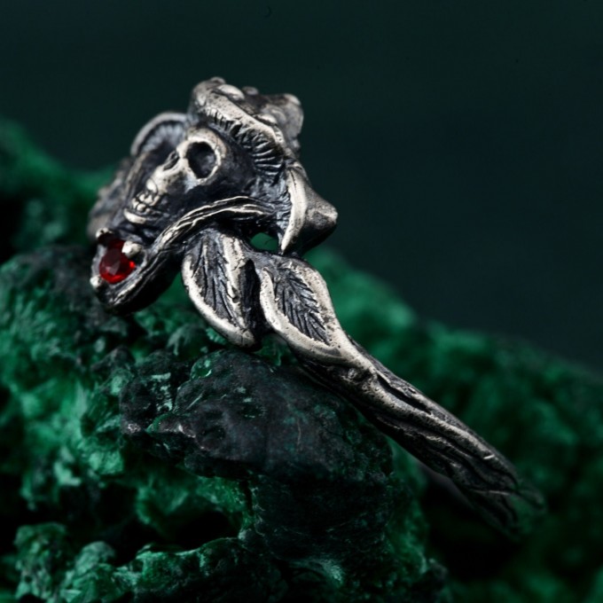Gothic Skull and Mushroom Ring – Dark Enchantment Jewelry