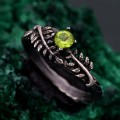 Graceful Peridot Fern Branchlet Ring - Whispering Fern Band