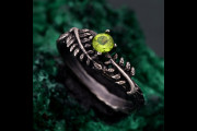 Peridot Fern Branchlet Ring, Whispering Fern Ring, Twig and Fern Ring, Woodland Fern Band, Graceful Frond Ring