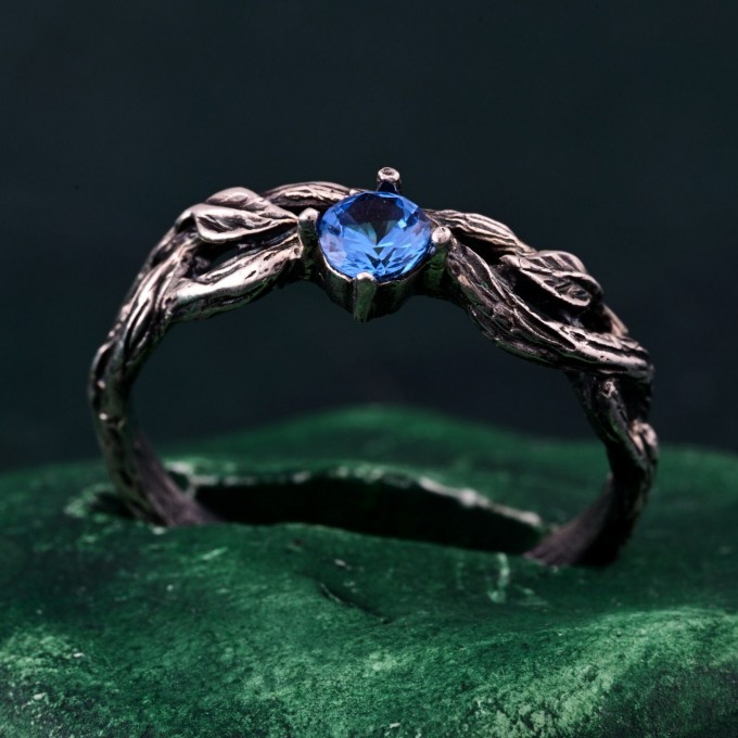Stunning Leafy Branch with Topaz Ring – Unique Nature's Gemstone Adornment, Christmas Gift Idea