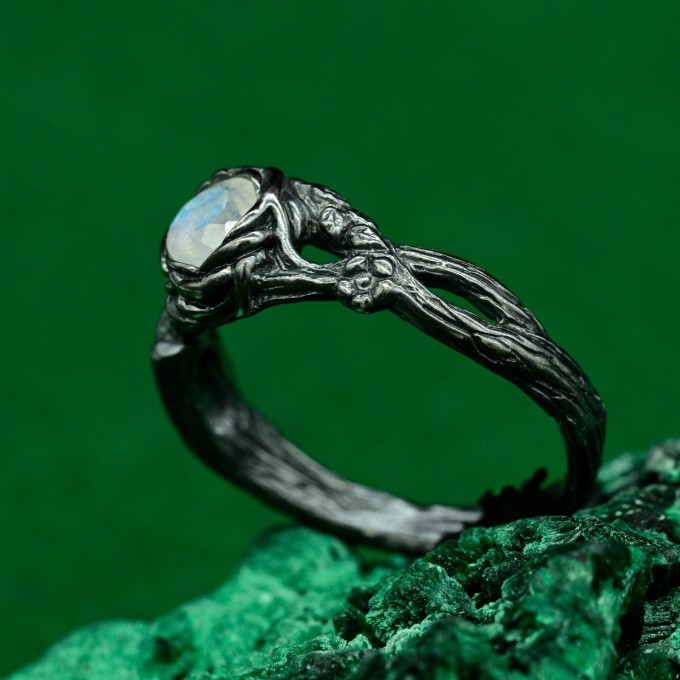 Moonlit Grace: Gothic Moonstone Ring