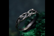 Enchanted Forest Silver Ring, Celtic Twist Branch for Couples, Unique Leaf Pattern Band, Symbolic Tree Bark Texture