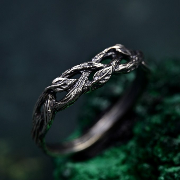 Nature-Inspired Braided Vine Silver Ring