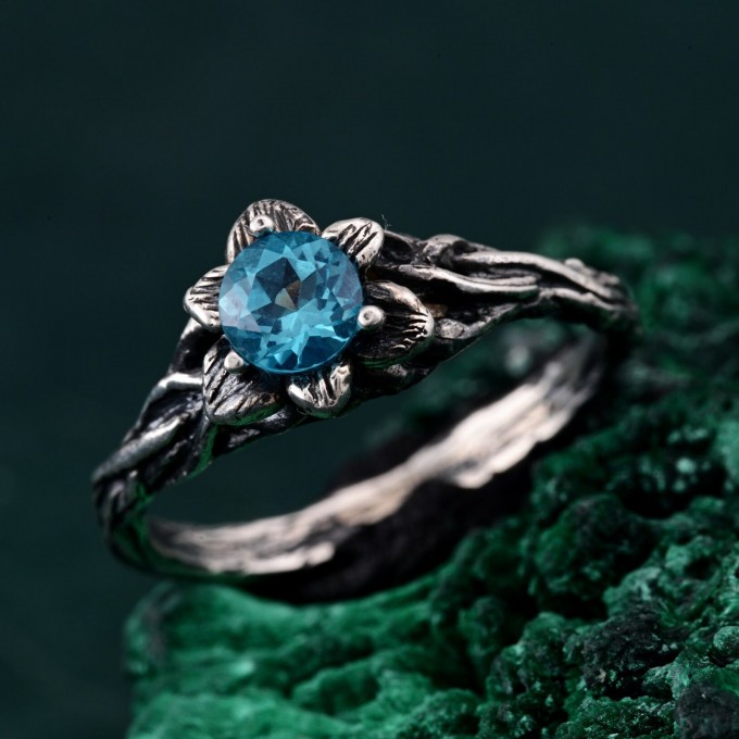 Enchanted Forest Topaz Ring - Unique Blossom Twig and Woodland Whispers Ring