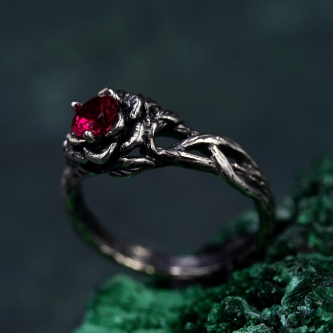 Flame of the Lotus: Gothic Ruby Ring