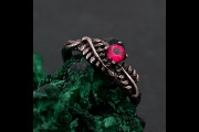 Ruby Fern Branchlet Ring, Whispering Fern Ring, Twig and Fern Ring, Woodland Fern Band, Graceful Frond Ring