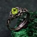 Rustic Peridot Lotus Ring: Handcrafted Sterling Silver Design
