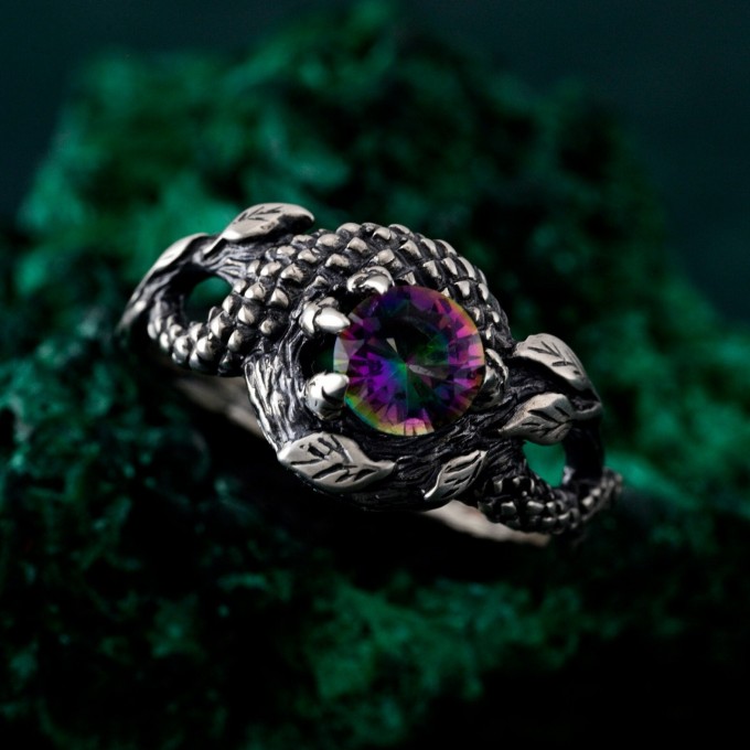 Flamebound Treasure: Gothic Dragon Mystic Stone Ring