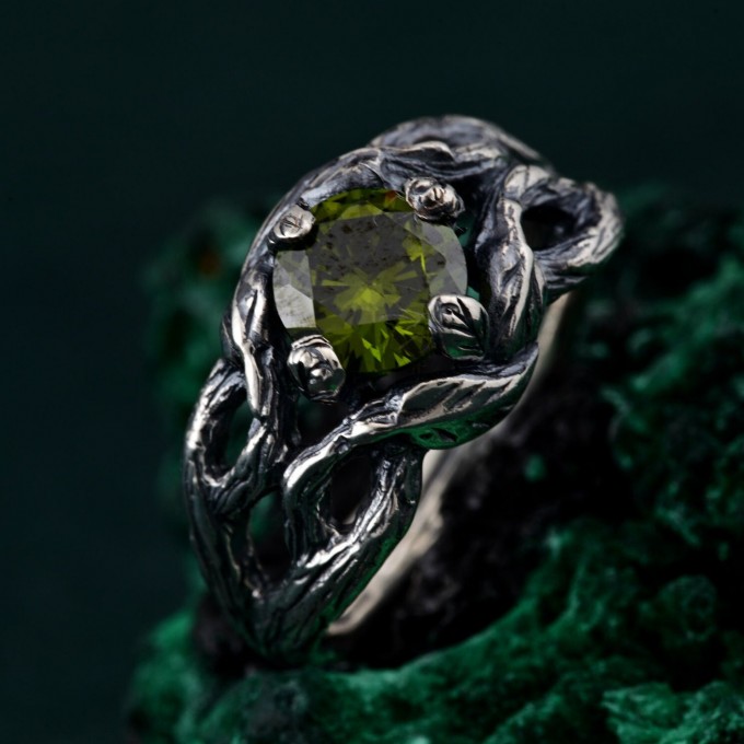 Branch of Love: Unique Branch Design Ring with Stone
