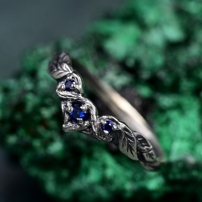 Minimalist Chevron Twig and Leaf Ring & Forest Branch Wedding Band