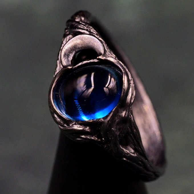 Moonlit Magic Black Witch's Wedding Ring & Woman Wilderness Ring