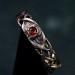 Wide Celtic Wedding Ring – Tree Bark Pattern with Garnet, Vintage Style Garnet Ring, Men's and Women's Wedding Band