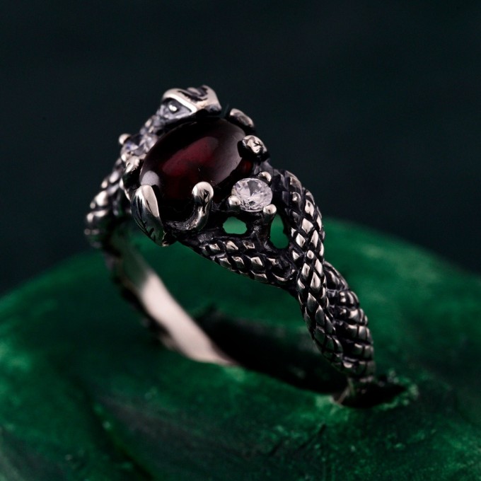 Thorn Snake Ring – Goth Serpent Design, Silver Dragon Scale Jewelry, Fantasy Serpents of the Thorns Style Accessory