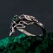 Gothic Silver Ring with Emerald and Celtic Knot Motif