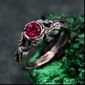 Nature-Inspired Sterling Silver Branch Ring with Ruby