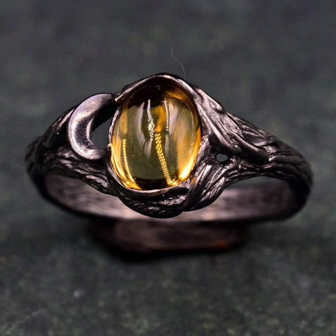 Moonlit Magic Black Witch's Wedding Ring & Woman Wilderness Ring