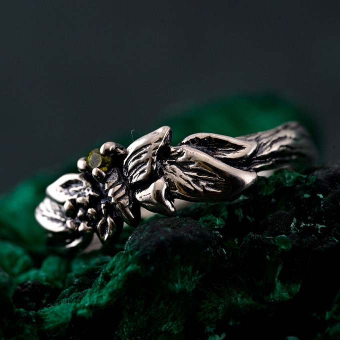 Nature-Inspired Peridot Silver Engagement Ring