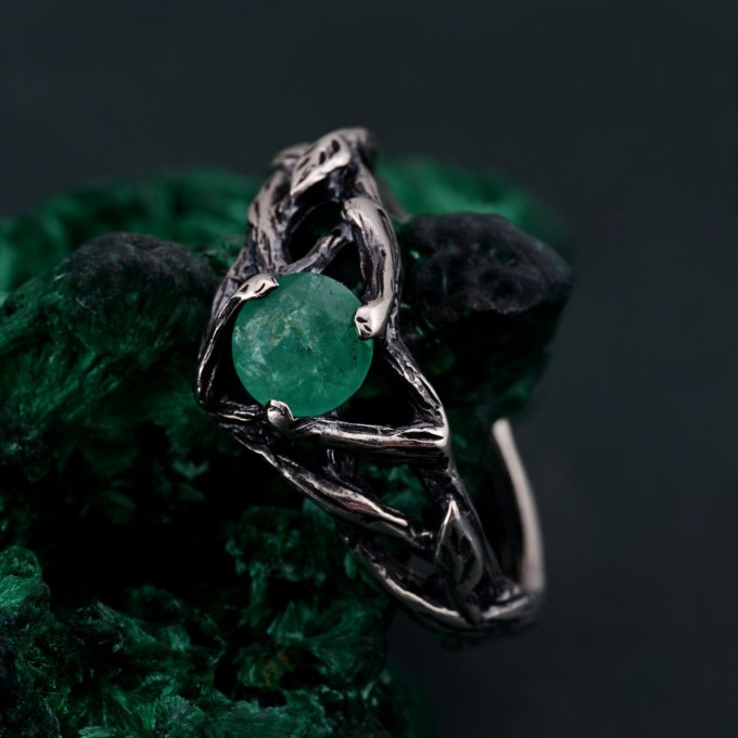 Stunning Unique Emerald Forest Ring - Nature Inspired Wedding Jewelry