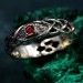 Wide Celtic Wedding Ring – Tree Bark Pattern with Garnet, Vintage Style Garnet Ring, Men's and Women's Wedding Band