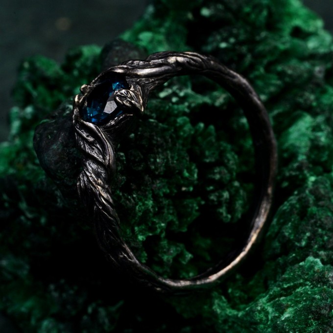 Gothic Noir Sterling Silver Ring - Mystical Darkness Design