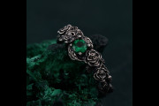 Emerald Blossom Silver Ring, Nature's Elegance Silver Ring, Floral Twig Accent Ring, Dainty Branch Delight Ring, Flower on Silver Twig Ring