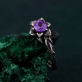 Woodland Whispers Ring – Enchanted Forest Amethyst Ring, Whimsical Vine and Blossom Twig Design, Unique Nature-Inspired Ring