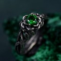 Enchanted Forest Emerald Ring - Whimsical Celtic Twig & Lotus Wedding Band