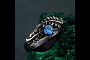 Topaz Fern Branchlet Ring, Whispering Fern Ring, Twig and Fern Ring, Woodland Fern Band, Graceful Frond Ring
