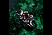 Mystic Garnet Lunar Ring, Triple Moon Goddess Ring, Silver Moon Trio, Celestial Silver Moon Ring, Crescent Goddess Ring, Engagement Ring