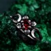 Gothic Silver Ring with Garnet and Moon Phases Design