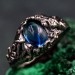 Forest Ring with Oval London Topaz and Sterling Silver Mushroom Design