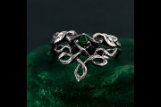 Emerald Engagement Ring, Woven Branches Silver Ring, Enchanted Forest Wedding Band, Nature Inspired Jewelry, Romantic Green Stone Ring