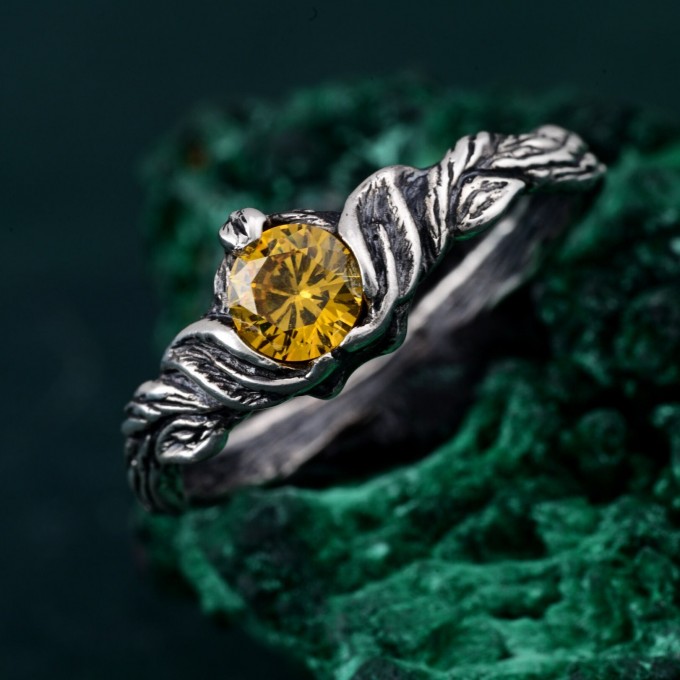 Unique Twig Leaf Norse Engagement Ring – Rustic Twig Design for Promise, Sterling Silver Fantasy Wedding Ring