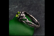 Silver Twisted Vine Engagement Ring - Peridot Lotus Design, Romantic Forest-Inspired Jewelry for Her