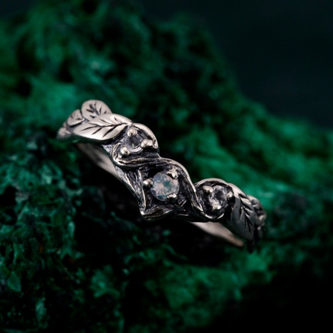 Celestial Petals: Gothic Moonstone Ring