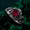 Dragon Scale Silver Ring with Ruby – Handcrafted Gothic Serpent Scale Band