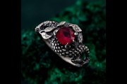 Dragon Scale Silver Ring, Gothic Ruby Dragon Ring, Handcrafted Serpent Scale Band, Fantasy Silver Jewelry