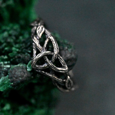 Artisanal Silver Tree Ring - Nature-Inspired Design, Handcrafted Unique Celtic Band with Symbolic Triskele