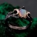 Silver Moon Phase Ring with Opal: Boho Celestial Wedding Band with Enchanted Forest Design