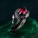 Dragon Scale Silver Ring with Ruby – Handcrafted Gothic Serpent Scale Band