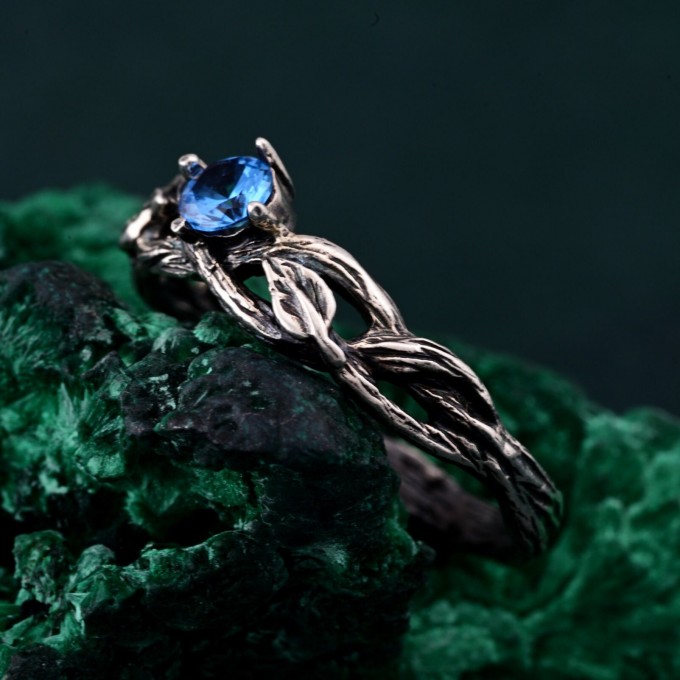 Stunning Leafy Branch with Topaz Ring – Unique Nature's Gemstone Adornment, Christmas Gift Idea