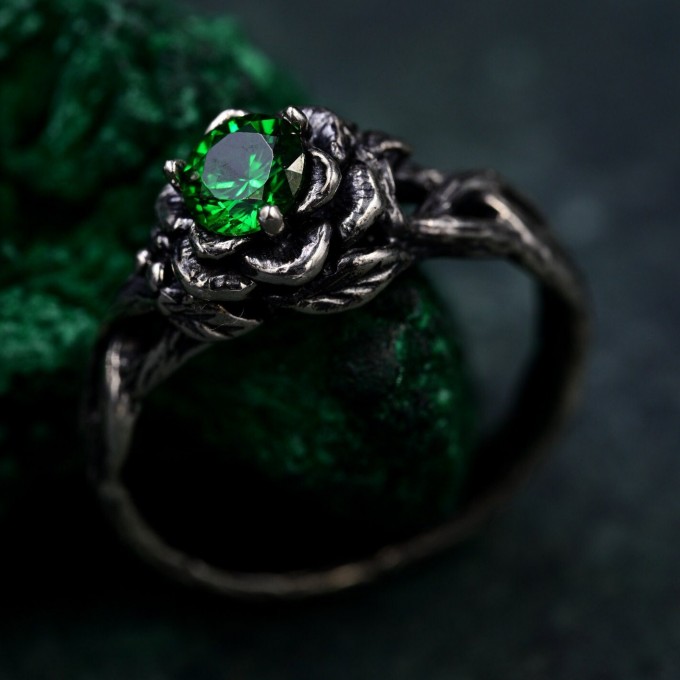 Enchanted Forest Emerald Ring - Whimsical Celtic Twig & Lotus Wedding Band