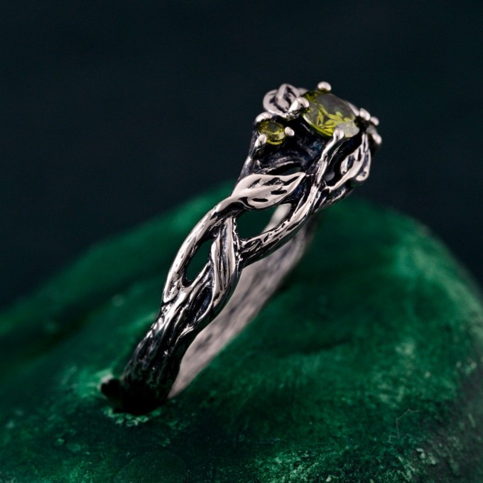 Silver Leaf Elegance: Nature's Finest Tree of Life Engagement Ring