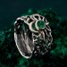 Gothic Silver Ring with Emerald and Radiant Motif
