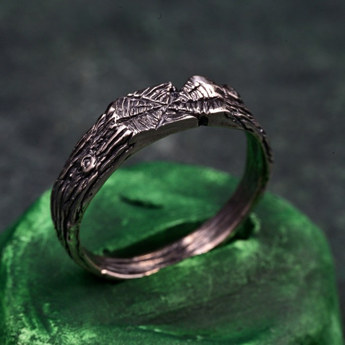 Unique Masculine Wood Texture Engagement Ring – Rustic Forest Wedding Band