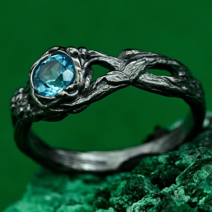 Woodland Wedding Band with Flower and Leaf Design in Handcrafted 925 Silver
